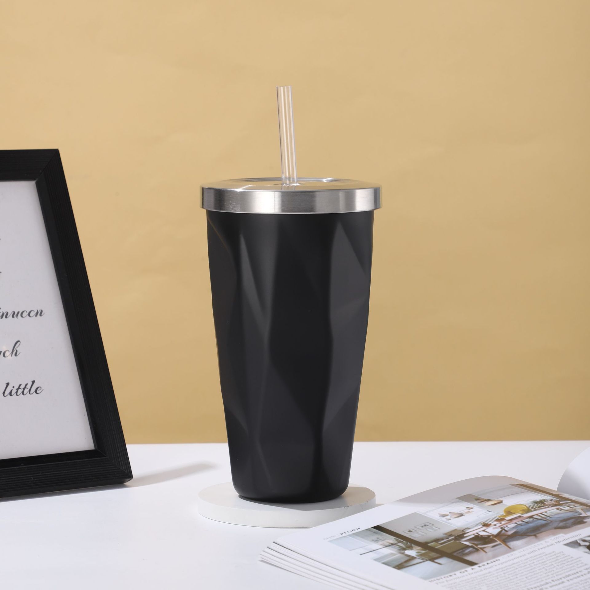 Irregular diamante Taza Del Coche 304 de acero inoxidable taza de vacío portátil simple paja taza de agua oficina taza de café