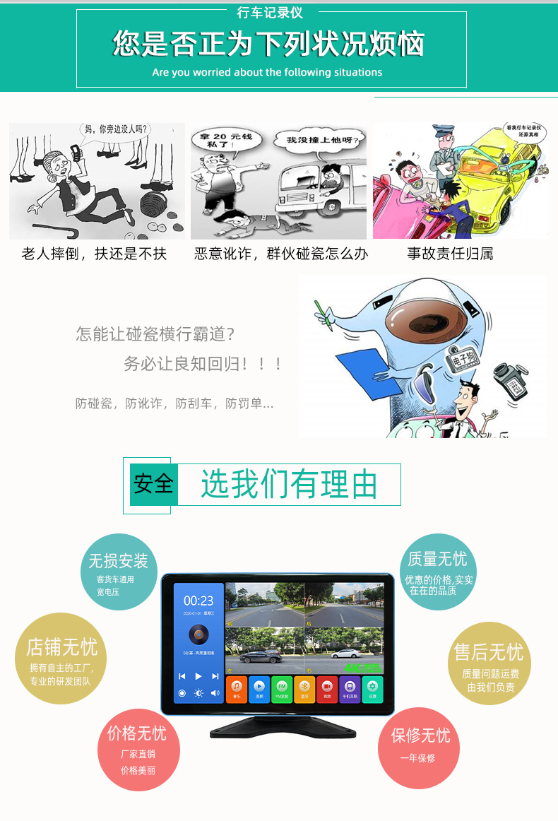 Truck Dashcam Display Screen 10inch Four-Channel Monitoring MP5 Touchscreen Voice Control Full-Function Mobile Phone Connectivity Version