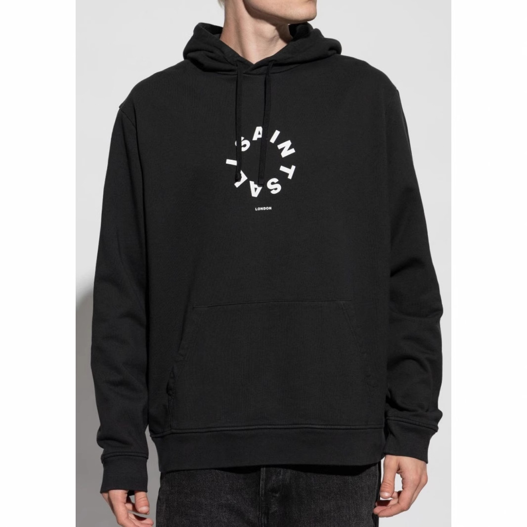 Early autumn 2026 ALL casual fashion hooded men's sweatshirt, black loose-fitting versatile letter-print long-sleeve jacket