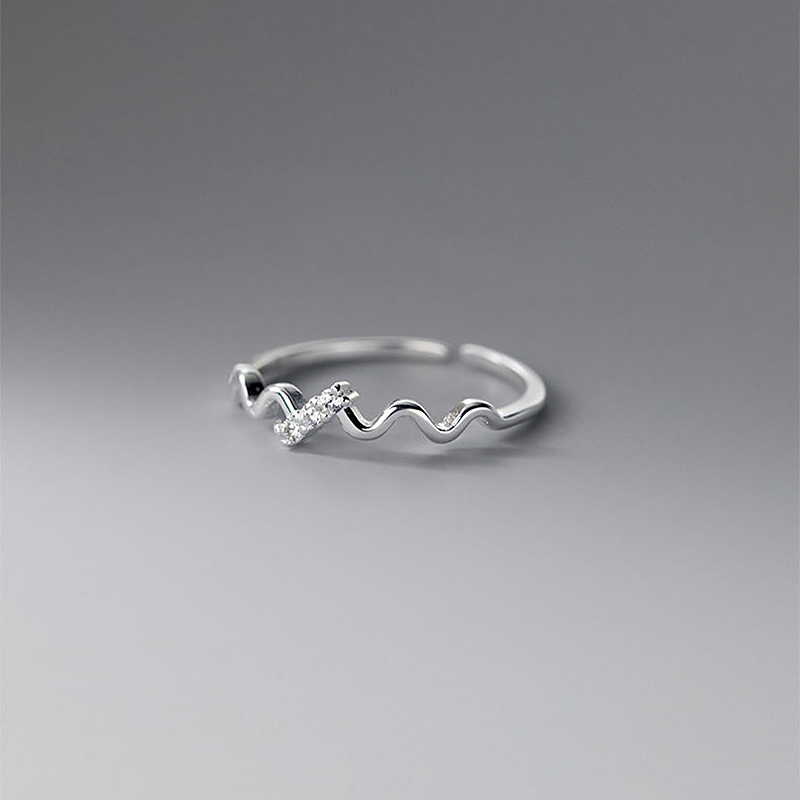 Diamond-studded Wave Ring Open Ended Adjustable Designer Ring_voghion.com