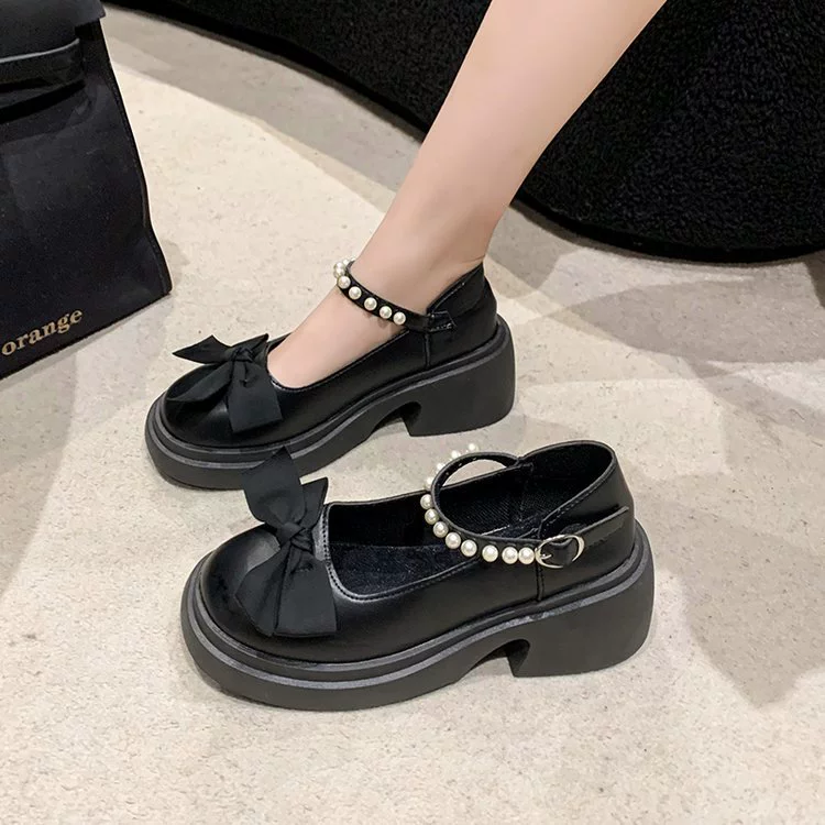 High footwear for leather shoes platform, cute shoes with bow, 2024 years, trend of season