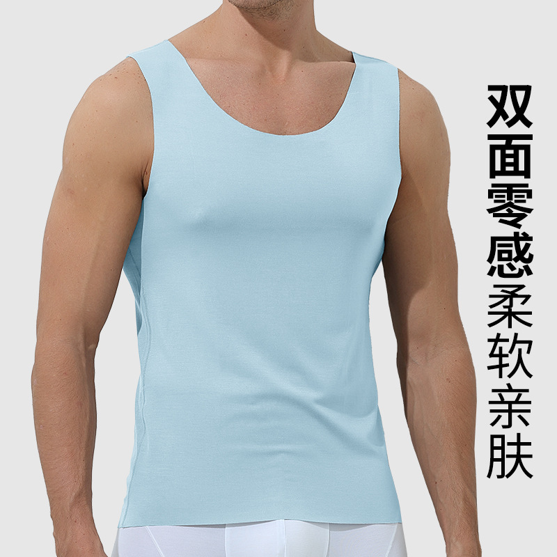 Primavera y verano nuevo estilo 60 chaleco delgado sin costuras para hombre modal de doble cara camiseta sin mangas de punto de color sólido