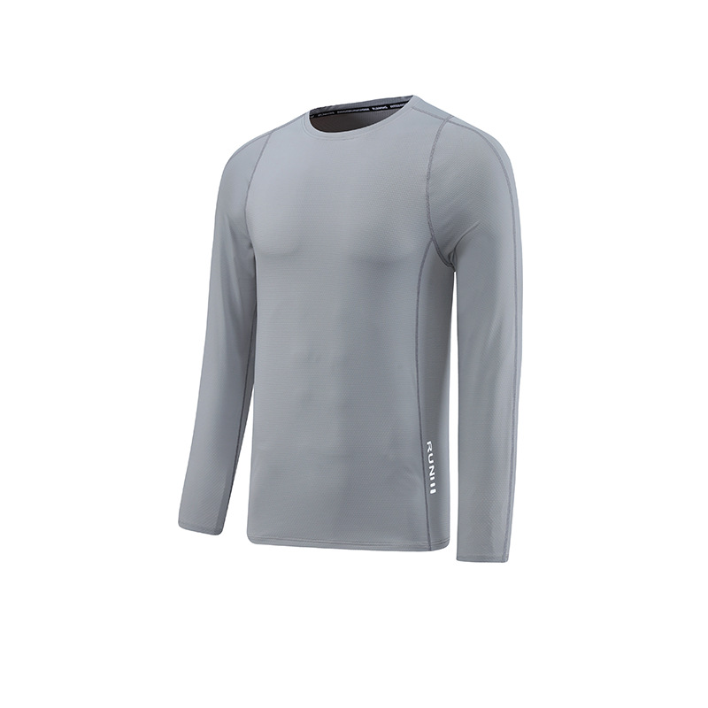 Camiseta Deportiva Elástica de Cuello Redondo, Estilo Europeo y Americano, Delgada, de Secado Rápido, de Manga Larga para Hombre, para Correr, Fitness, Baloncesto y Entrenamiento
