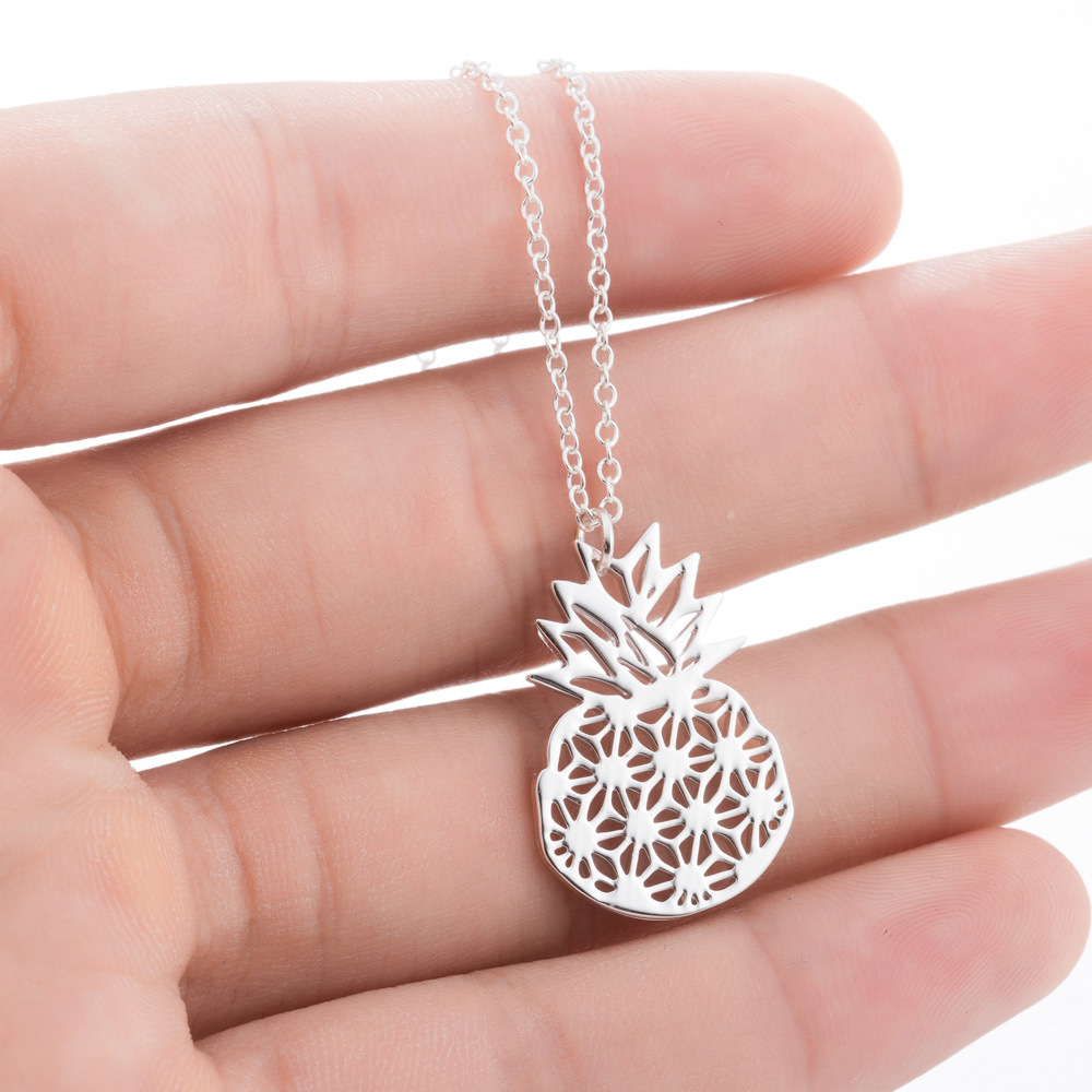 Cute Pineapple Stainless Steel Titanium Steel Plating Hollow Out Pendant Necklace 1 Piece