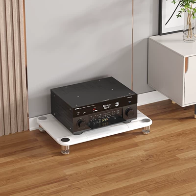 Tempered Glass Audio Hifi Amplifier Cabinet, Shock-Absorbing Cabinet, Foot Nail Stand, Amplifier Stand, Audio-Visual Equipment Cabinet, Ktv Tv Cabinet (Electric car big tripod) - one-tier-split-type-elegant-white