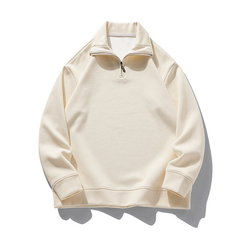 Autumn/Winter Fleece Lined Half-Zip Polo Shirt Sweatshirt Men's Trendy Collar Long-Sleeve T-Shirt Solid Color Cross-Border In-Stock Wholesale