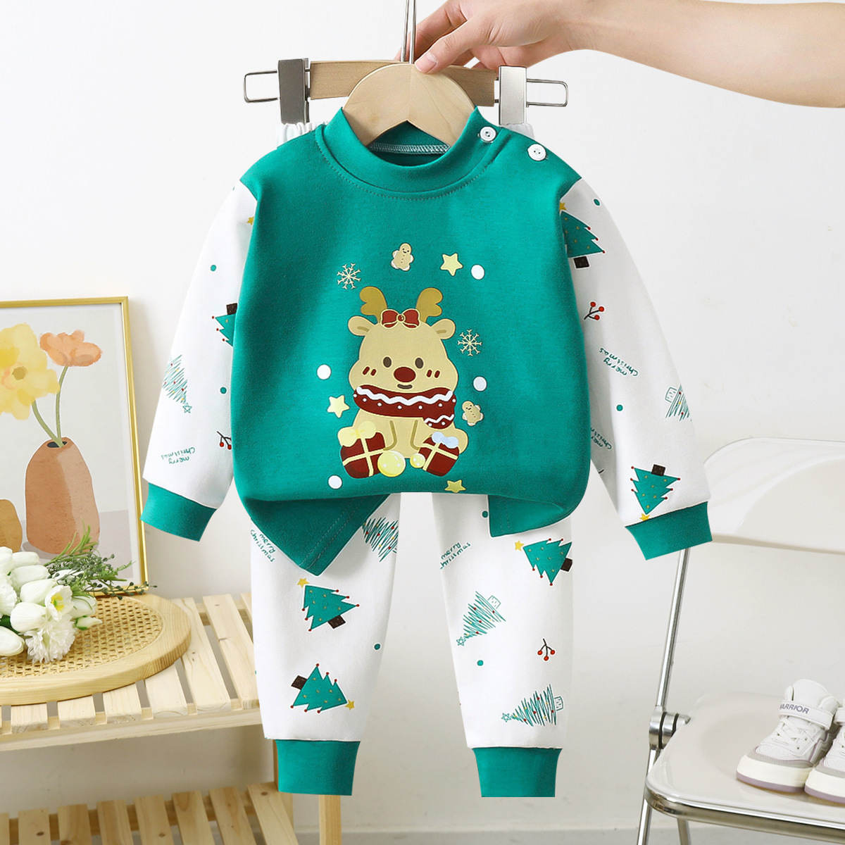 Conjunto de ropa interior para niños, nuevo estilo de algodón puro, pijamas de otoño para niños, ropa de otoño para bebés, pantalones largos, ropa para el hogar, ropa para niños al por mayor