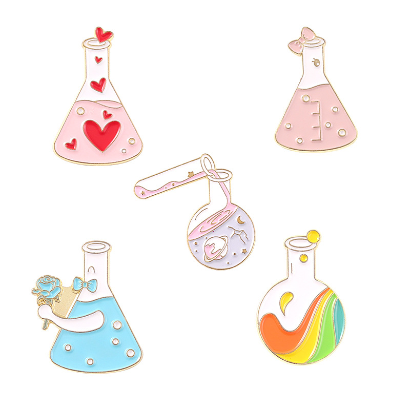 New Creative Cartoon Chemical Equipment Love Rainbow Test Tube Bottle Series Shape Dripping Brooch Bag Badge display picture 18