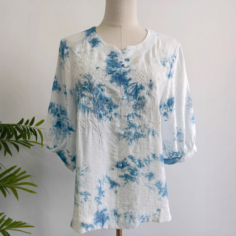 Yunnan Dali Tie-Dye Tops, Holiday Style Tops, Loose Tops, Tie-Dye Tops, Women's Tie-Dye Mid-Sleeve Tops