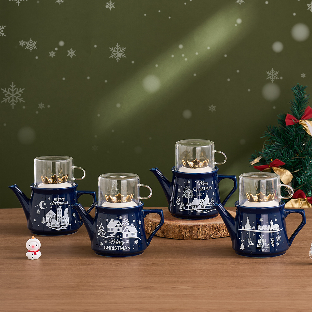 Ins encantador dibujo animado nieve regalo de navidad taza de cerámica set de té regalo de navidad regalo casual