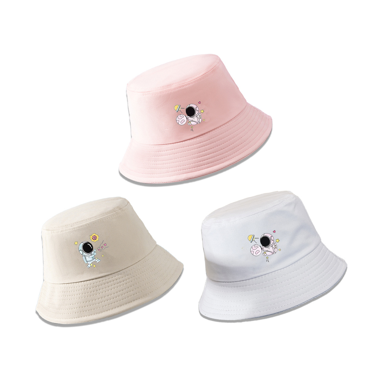 Summer Cute Cartoon Astronaut Pattern Wide Brim Bucket Hat display picture 2