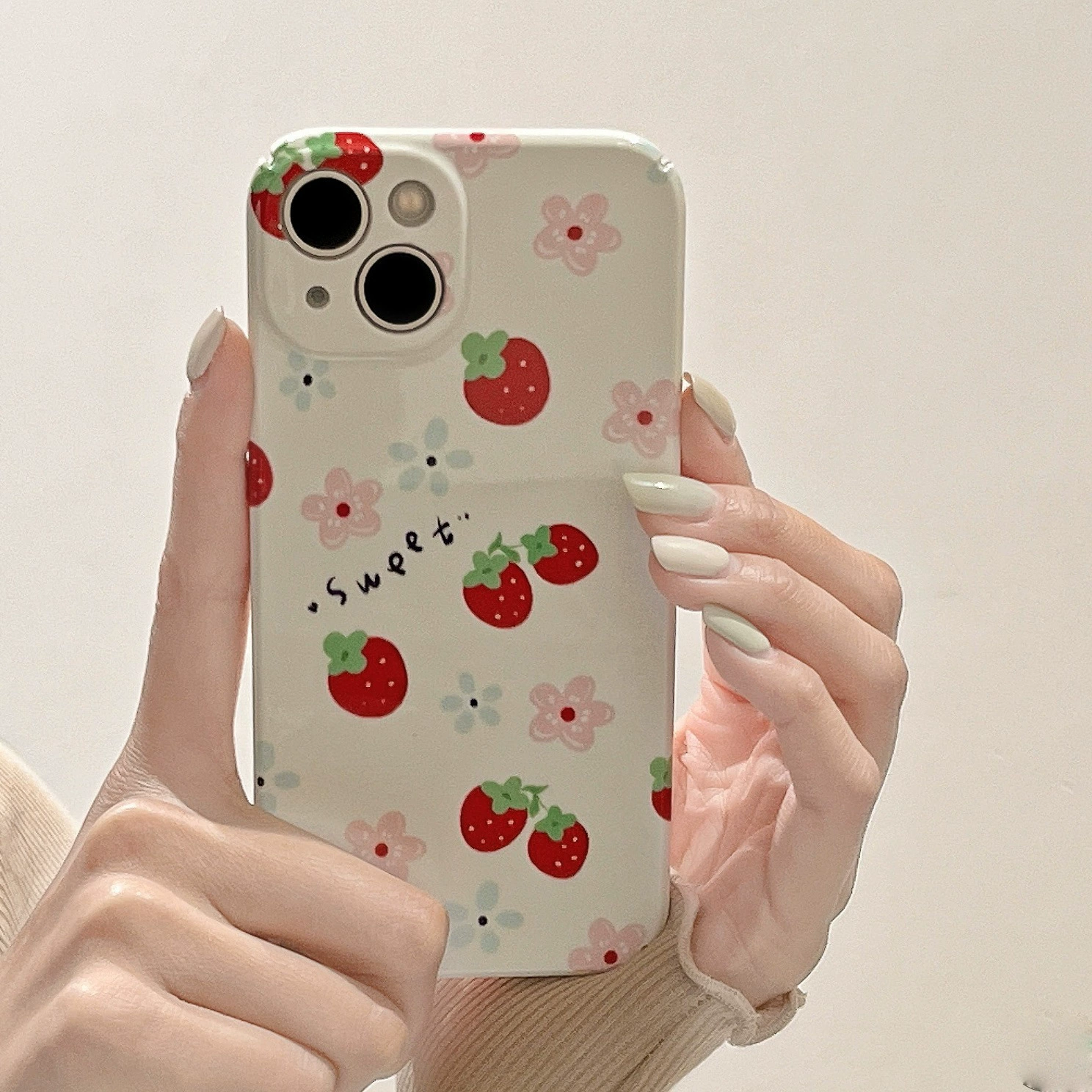 Яблоко, клубника, iPhone 14, мультяшный милый чехол для телефона, цветочный, iphone, 17примакс