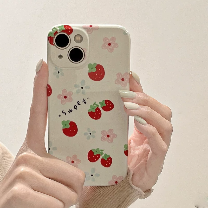 Яблоко, клубника, iPhone 14, мультяшный милый чехол для телефона, цветочный, iphone, 17примакс