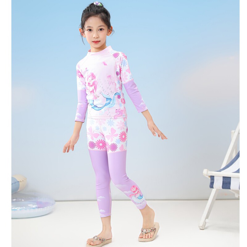 New Children's Swimsuit Women's Long Sleeve Trousers 2-Piece Sunscreen Surfing Swimsuit Big Children's and Girls' Swimwear