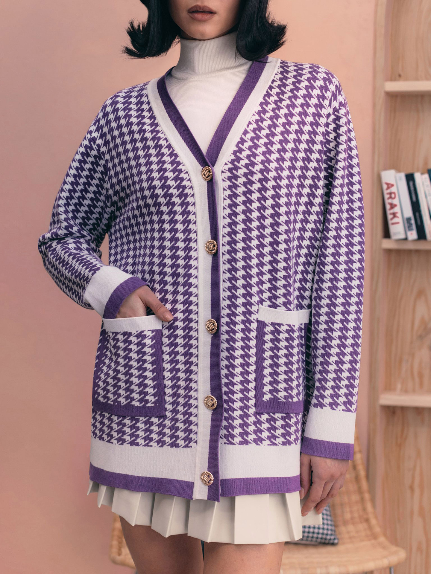 Cárdigan de pata de gallo transfronterizo estilo europeo y americano 2025, elegante suéter francés de manga larga holgado y versátil para mujer, otoño e invierno. image 6