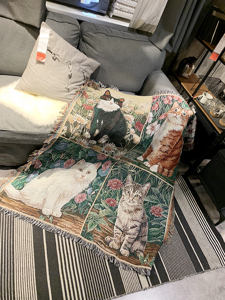 Katzen-Wandteppich, Freizeitdecke, Dekodecke, Haustierdecke, Stoffstrickdecke, Baumwolldecke, Sofadecke_voghion.com