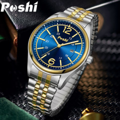 POSHI新款情侶手錶日曆數字面男士手錶女鬆緊彈簧帶石英情侶對表