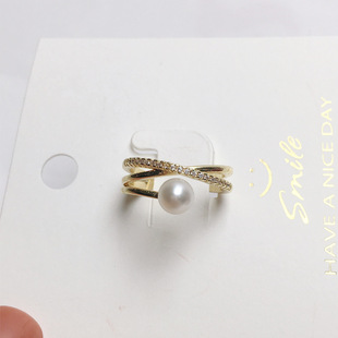 Japanese and Korean sweet pearl ring 18K gold injection opening natural freshwater pearl white copper gold-plated live supply wholesale