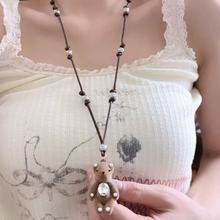 可爱卡通植绒小熊吊坠项链女甜酷辣妹长款毛衣链复古小众卫衣链潮