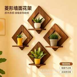 跨境木质墙壁悬浮架  客厅绿植多肉墙壁悬挂装饰置物架