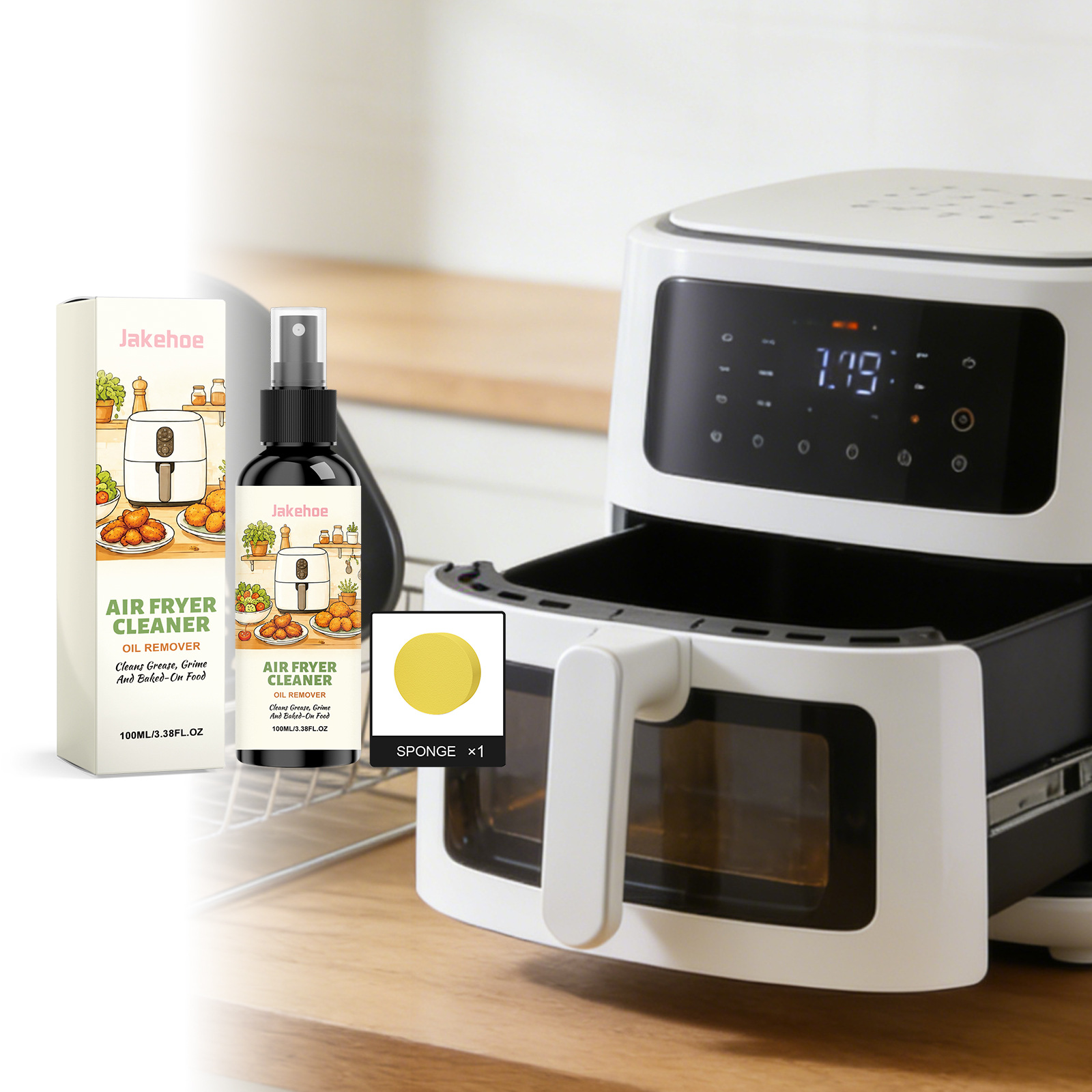 Jakehoe Air Fryer Cleaner Cleans the Interior of the Air Fryer and Removes Oil Stains, Multi-Purpose Cleaning