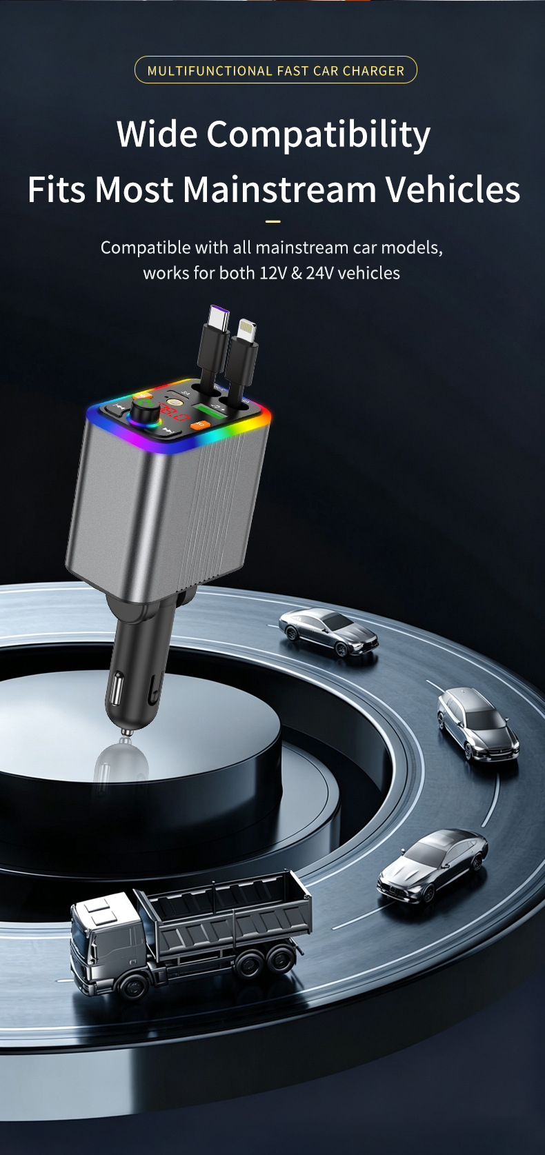 New car Bluetooth MP3 player with aluminum alloy shell, car charger, FM transmitter, hands-free calling, cross-border manufacturer supply