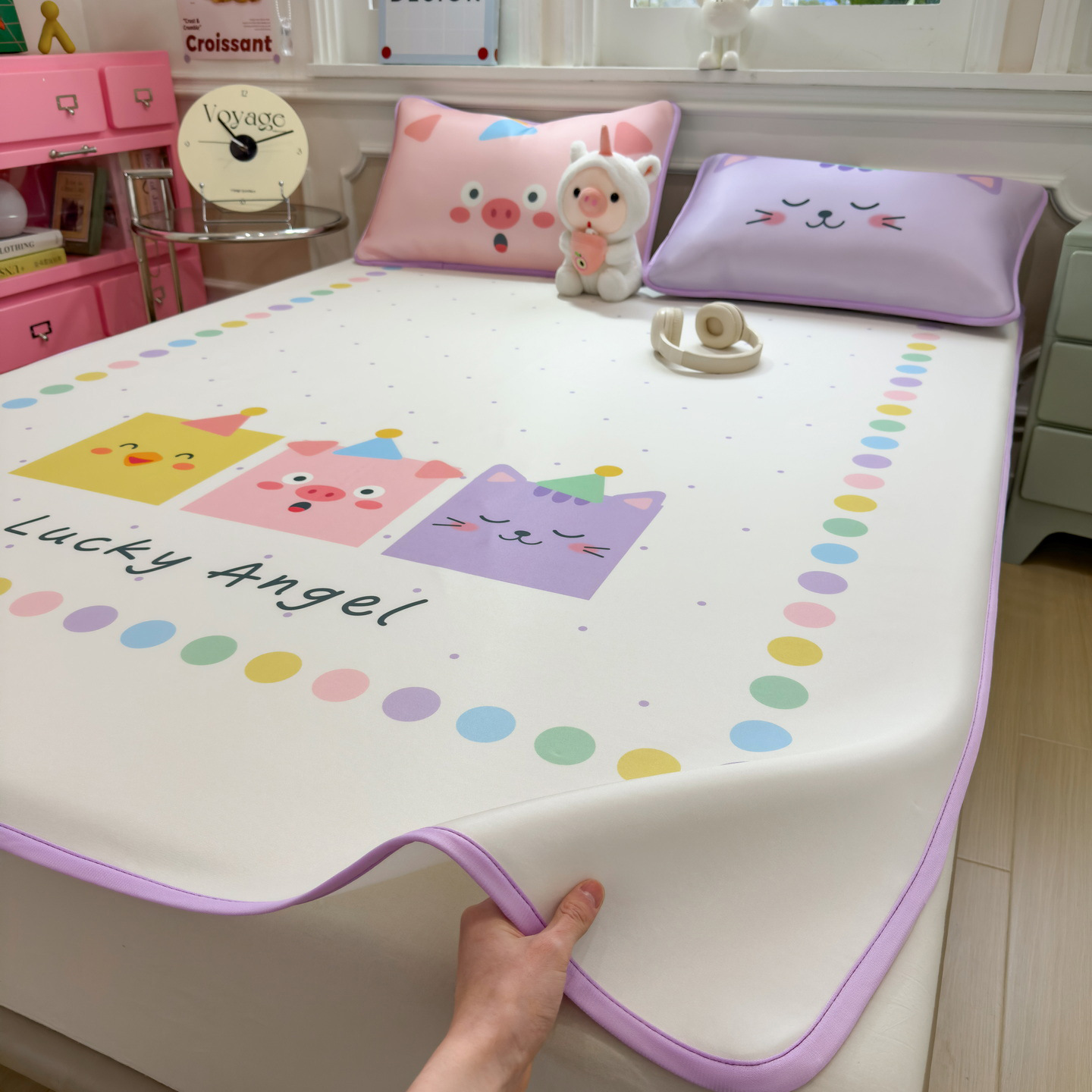 Verano sensación fría alfombra de hielo para dormir desnudo grado madre y niño caricatura lavable con máquina alfombra de hielo de aire acondicionado de tres piezas alfombra suave