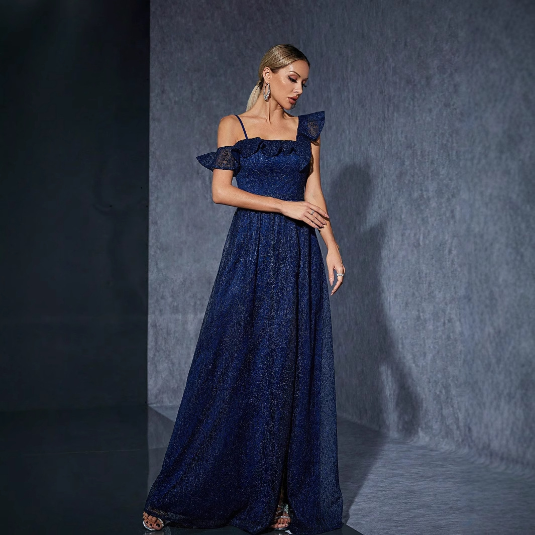 Europa y los EE.UU. cinturón de espalda larga falda de comercio exterior nuevo estilo anfitrión de banquete popular vestido de noche nicho vestido de diseño de bifurcación