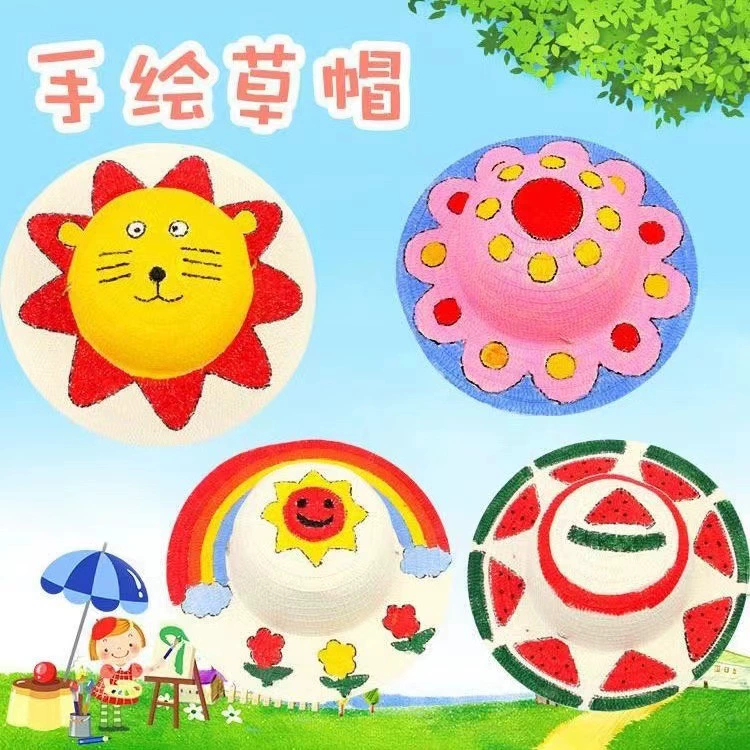 Соломенная шляпа DIY рисующая шляпа детский сад рисование рисование граффити раскраска креативная ручная шляпа производитель оптом