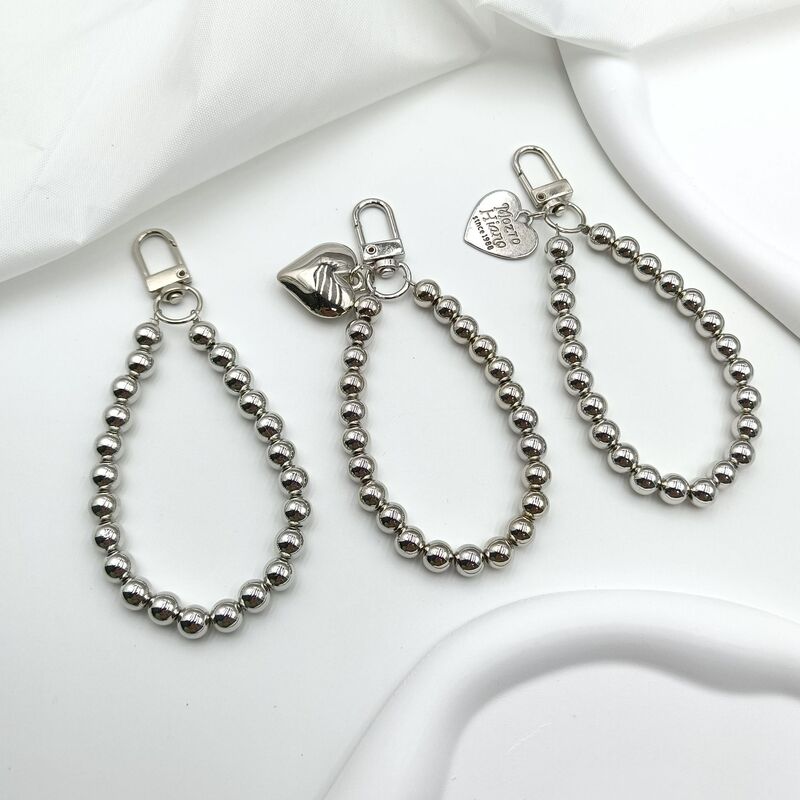 Cross-Border Popular Electroplated Silver Round Bead Heart-Shaped Keychain Pendant DIY Bead Material Kit Car Hanging Accessory Cross-Border Popular Electroplated Silver Round Bead Heart-Shaped Keychain Pendant DIY Bead Material Kit Car Hanging Accessory