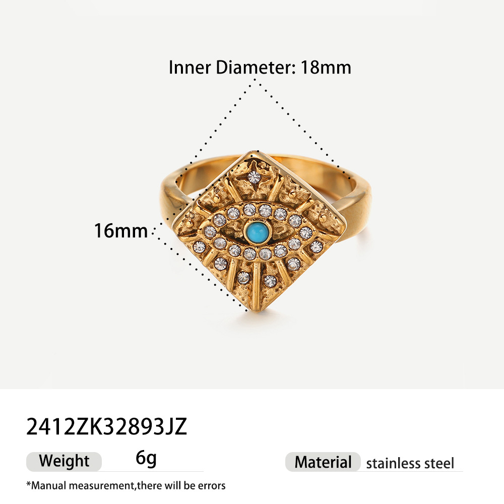 Tiana acero titanio diablo ojo cuadrado collar conjunto de anillo de acero inoxidable 18k diamantes de oro zircon joyas de nicho