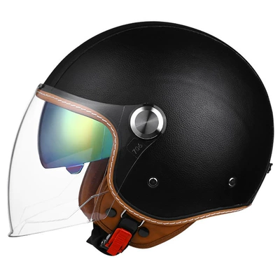 double mirror helmet, Motosiklet kaskı (dəbilqə) - lychee-pattern-black-outer-length-and-inner-color-m