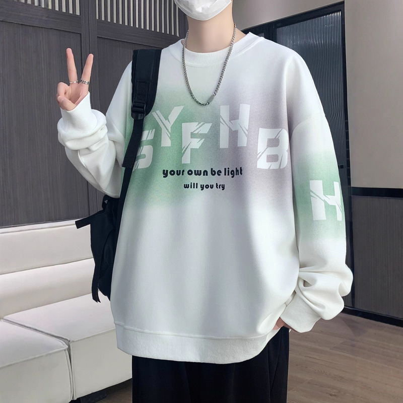 Spring and Autumn Round Neck Sweatshirt for Boys, High School and Junior High School Students, Handsome Long-Sleeved T-Shirts, Teenagers and Older Men's Tops