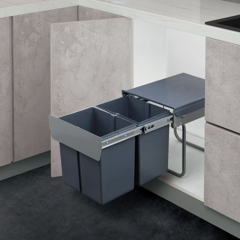 Trash Can in the Cabinet, Double Bucket Sorting Trash Can under the Embedded Sink, Household Pull-Out Hidden Type with Lid