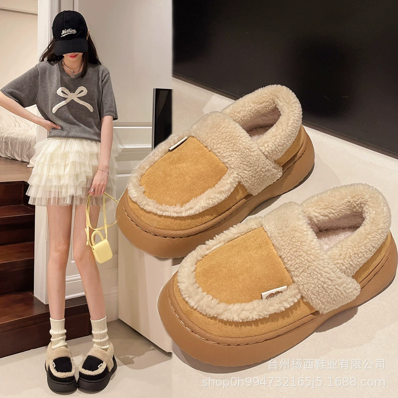Снежная обувь женская осень и зима носить 2024 новый корейский ретро в помещении и на улице носить домашнюю бархатную теплую хлопчатобумажную обувь