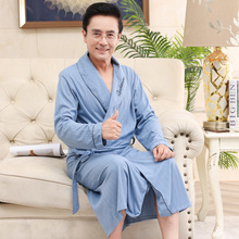 爸爸睡袍男士春秋开衫爽棉长袖新款大码简约中老年浴袍家居服睡衣