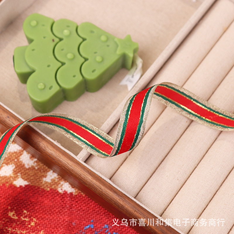 クロスボーダー赤と緑のストライプクリスマススプライシングリボン diy ホリデーデコレーションギフト包装ゴールドワイヤー 3 色クリスマスリボン|undefined