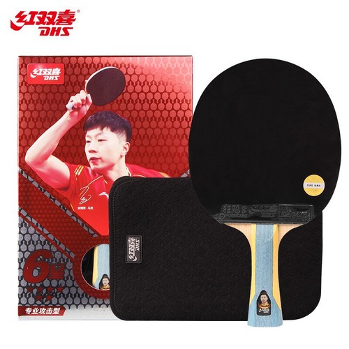 Hanshi Double X Ping Pong Racket, 1-2-3-4-5-6 Star Straight/Horizontal Blade, Dual Backsheet Rubber 6002, Pure Wood Baseplate with Carbon Fiber 5002