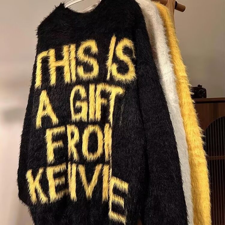 Tide americana letras imitación de visón perezosa pareja suéter de lana hombre y mujer suelta invierno ocio chaqueta de punto