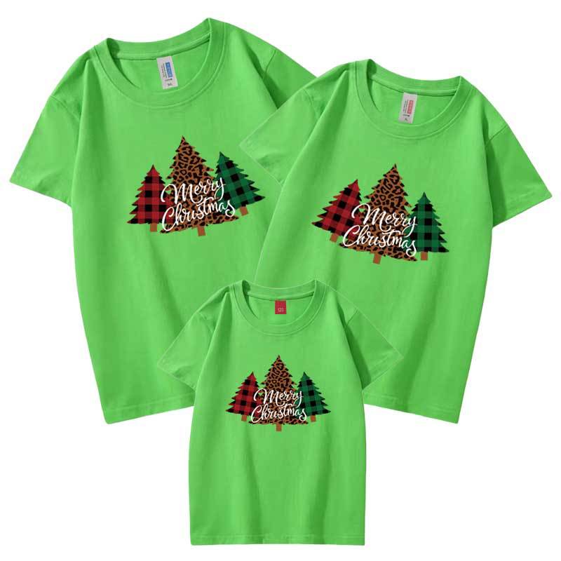 Nuevo Tres madre-niño ropa camiseta manga corta árbol de Navidad A cuadros Ropa de padres e hijos de Navidad europea y americana de comercio electrónico transfronterizo