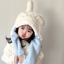 抖音同款兔子耳朵帽子女秋冬网红可爱一捏耳朵会动的帽子围巾一体