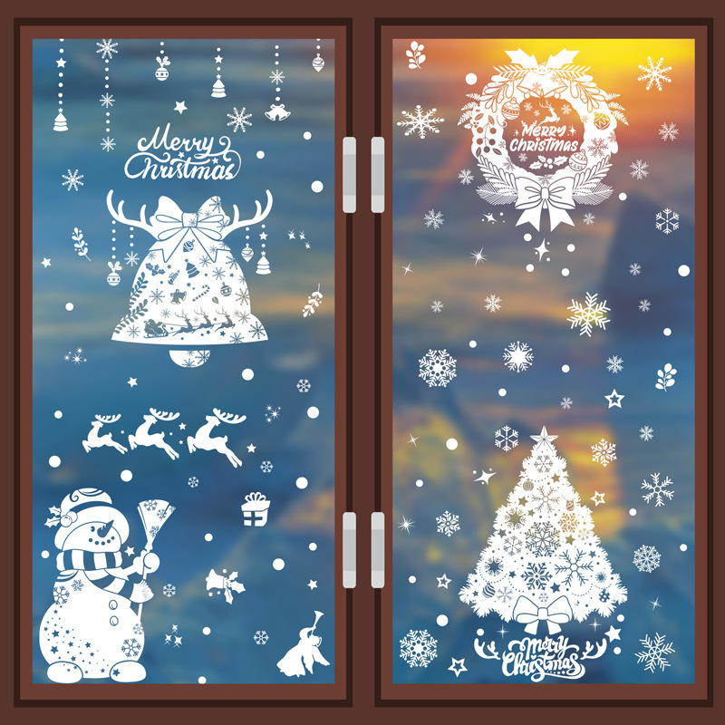 カラークリスマス吊りボール窓貼り2025新年おめでとうクリスマス装飾ガラス静電貼り雪屋雪花シール|undefined