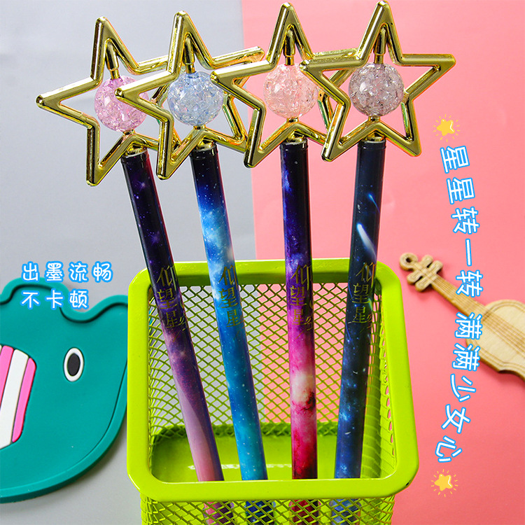 Creativo cristal estrella de cinco puntas gel pluma cielo estrellado flor película tire tapa pluma lindo estudiante papelería herramienta de escritura pluma de agua