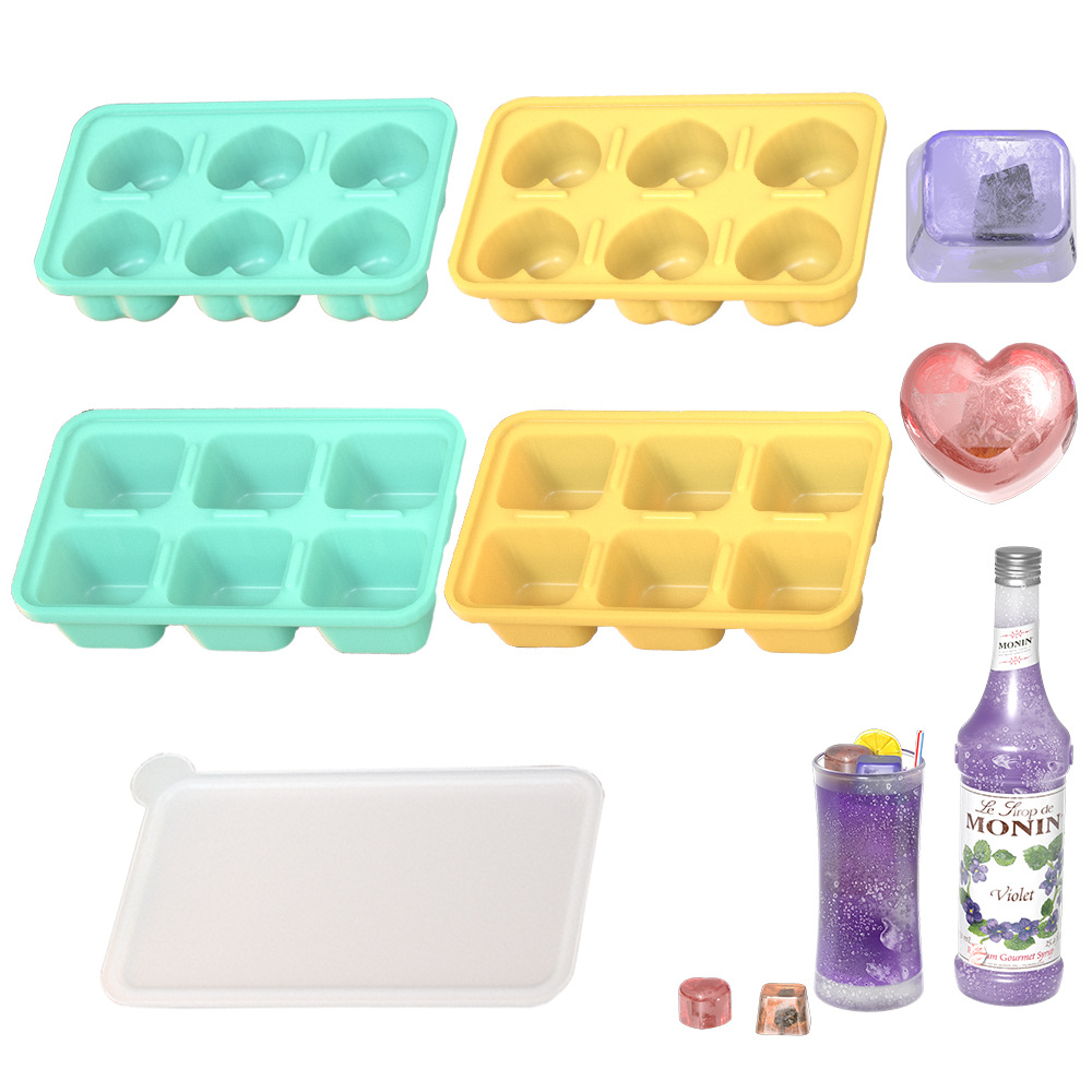6 cuadrados de amor molde de hielo cuadrado cóctel de whisky hielo casero molde de silicona anti-string