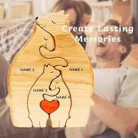 亚马逊独立站欧美跨境爆款DIY木质拼图母子熊母子象套装摆件