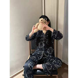 韩版睡衣女装春秋季新款高级感宽松长袖开衫甜美可外穿家居服套装
