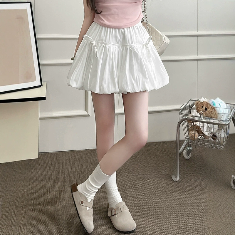 Белая банта пушистая юбка женская летняя 2025 новая маленькая юбка бюстгера сладкая ветреная юбка короткая юбка бутон юбка