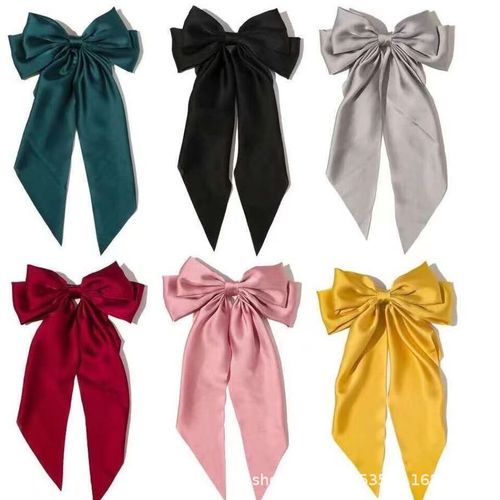 Bow hairpin long streamer large retro wine red Internet celebrity back head top clip Japanese black student accessories pure