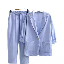 2024新款小众洋气短袖夏季僧服suit休闲小褂僧衣和尚西装套装女