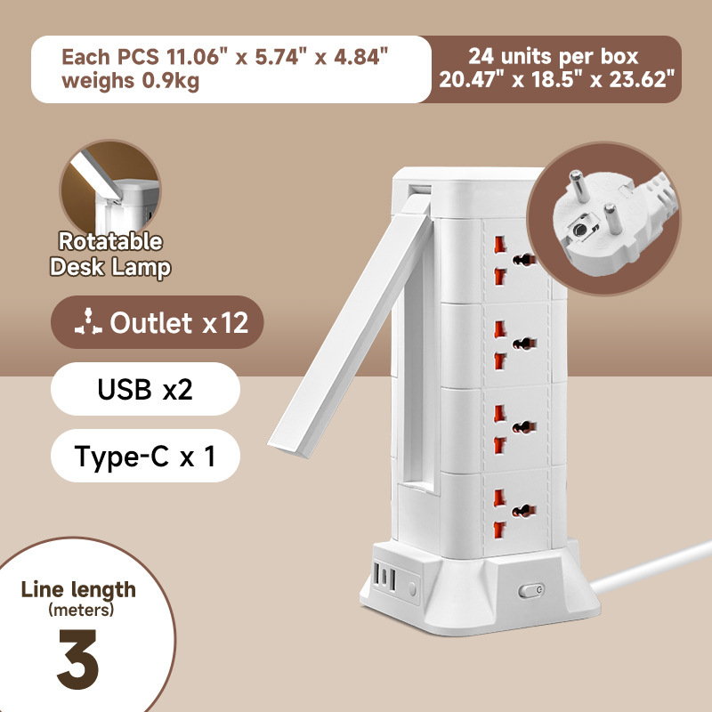 Carga inalámbrica con lámpara de escritorio plegable de escritorio vertical USB TYPE-C inteligente multi-jack enchufe fila enchufe fila